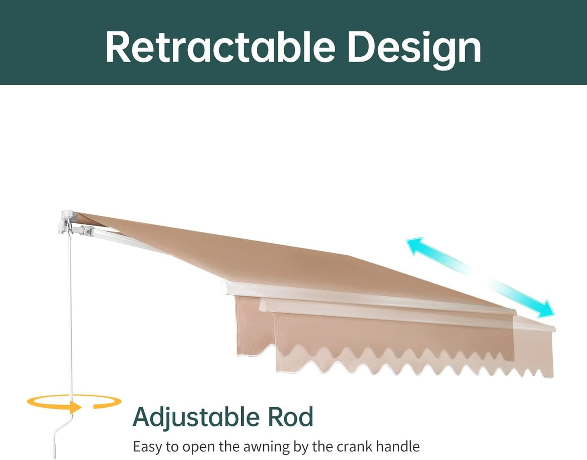 Retractable Patio Awning with Crank Handle UV Water-Resistant Fabric Tan 6.5’x8.2’ R7828