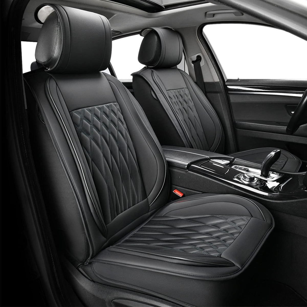 Black+Gray Leather Car Seat Cover O93275