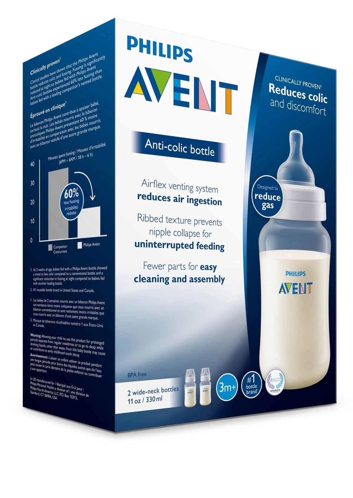 11oz 2pk Clear Anti-colic Baby Bottle I70875