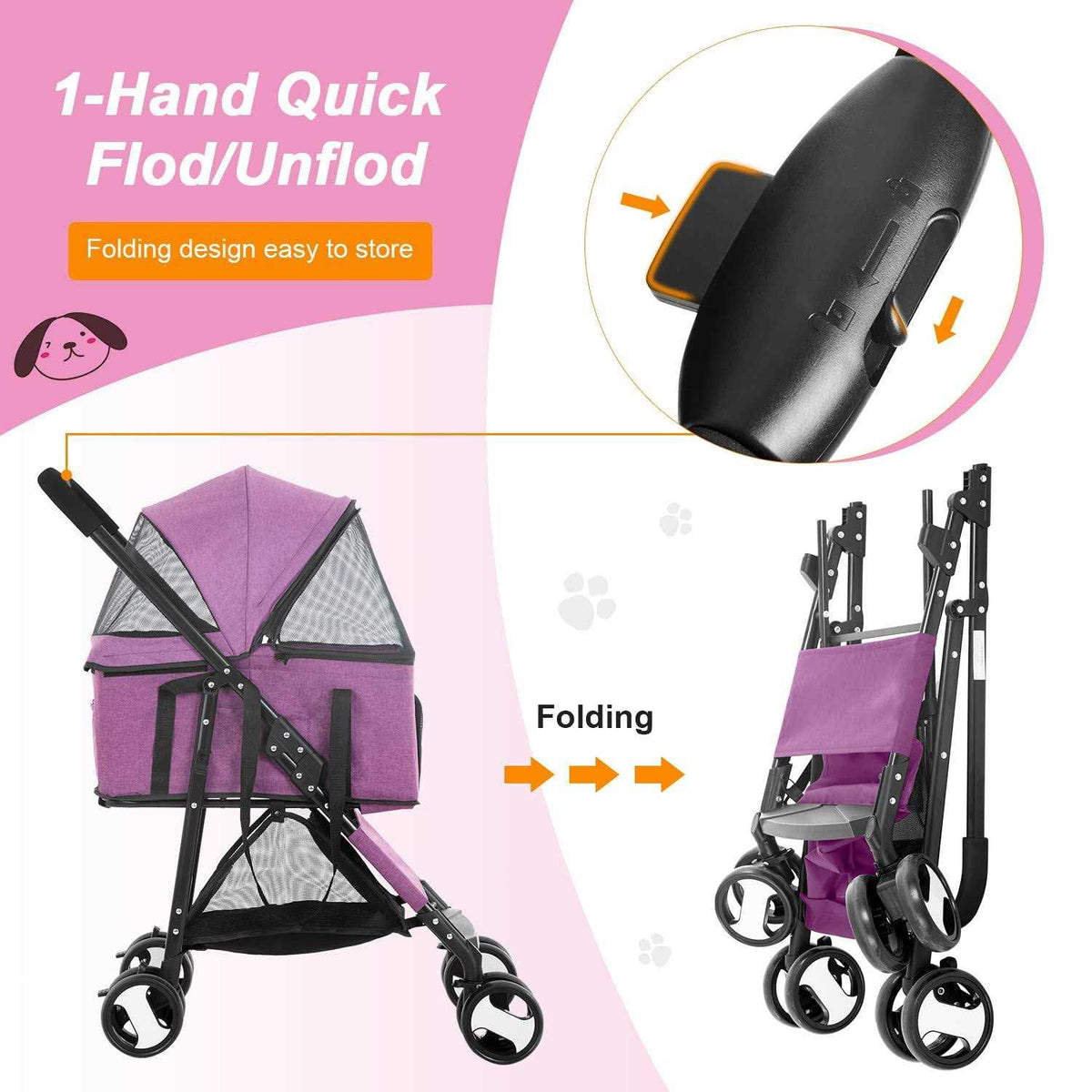 3-in-1 Pet Stroller with Detachable Carrier & Cup Holder C354