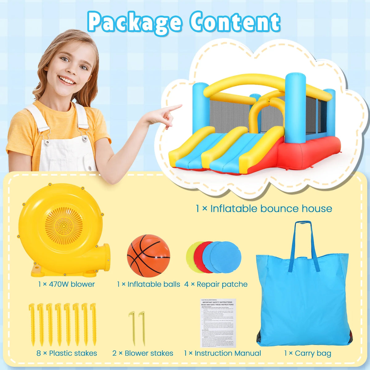 Bouncy House with Double Slide and Blower A439921