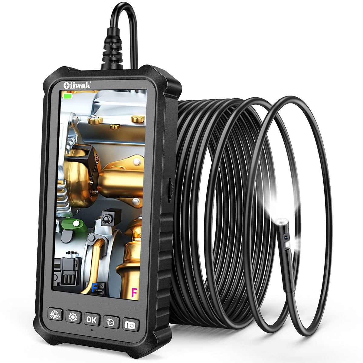 Dual Lens Endoscope Camera 1080P 5.18 IPS Screen 5mm IP67 Waterproof with 7 LED Lights 32GB Card 16.5FT E202495