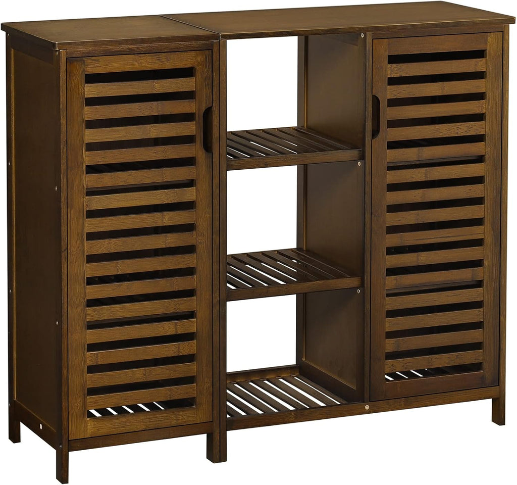 Brown Wood Bathroom Storage Cabinet with 2 Doors and 3 Shelves M874806