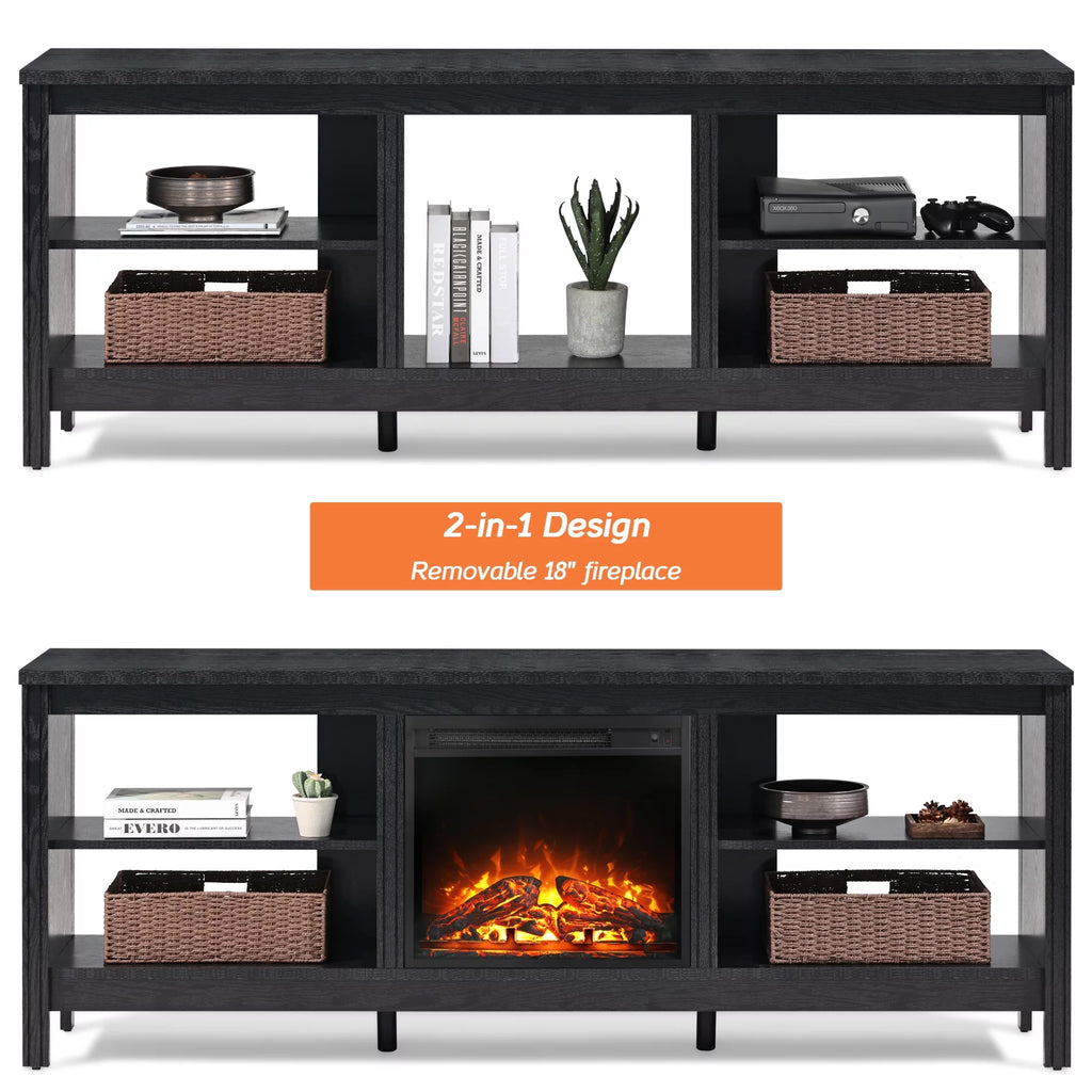 Black Fireplace TV Stand with LED Lights I902