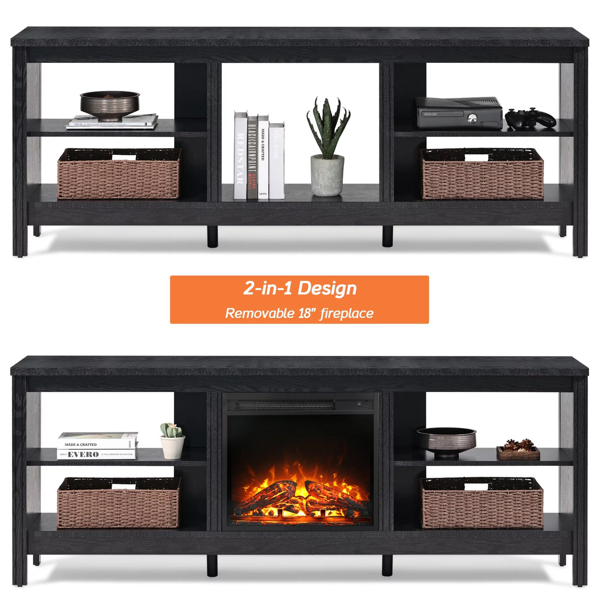 Black Fireplace TV Stand with LED Lights I902
