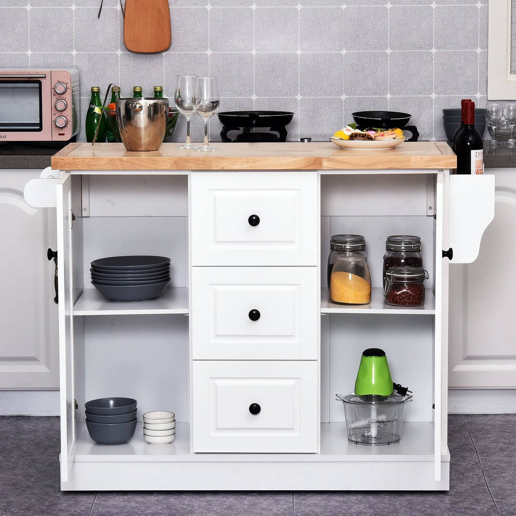 Portable Wooden Kitchen Island Cart with Drawers and Wheels White C143859
