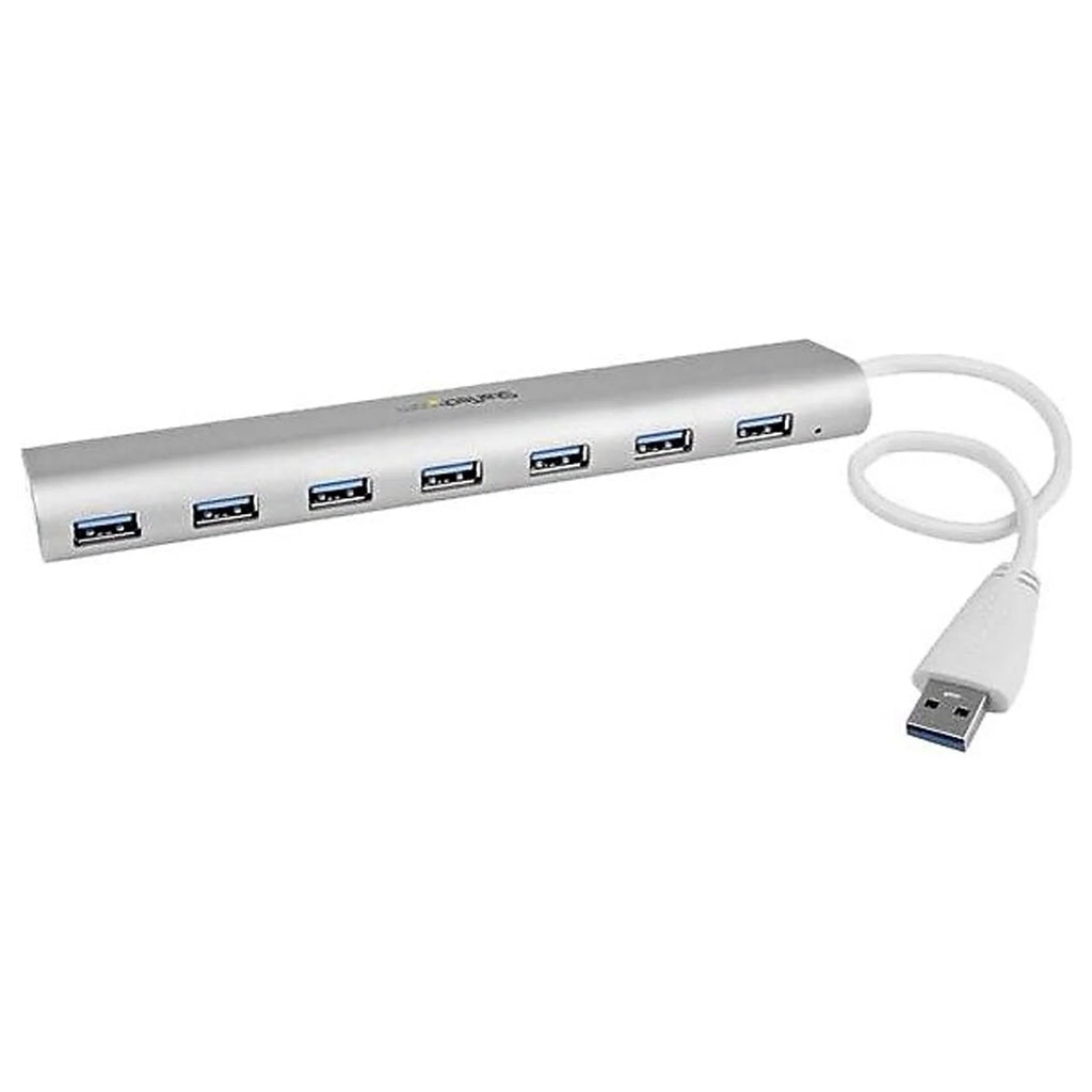 7 Port Compact USB 3.0 Hub with Built-in Cable, Aluminum, Silver S30782