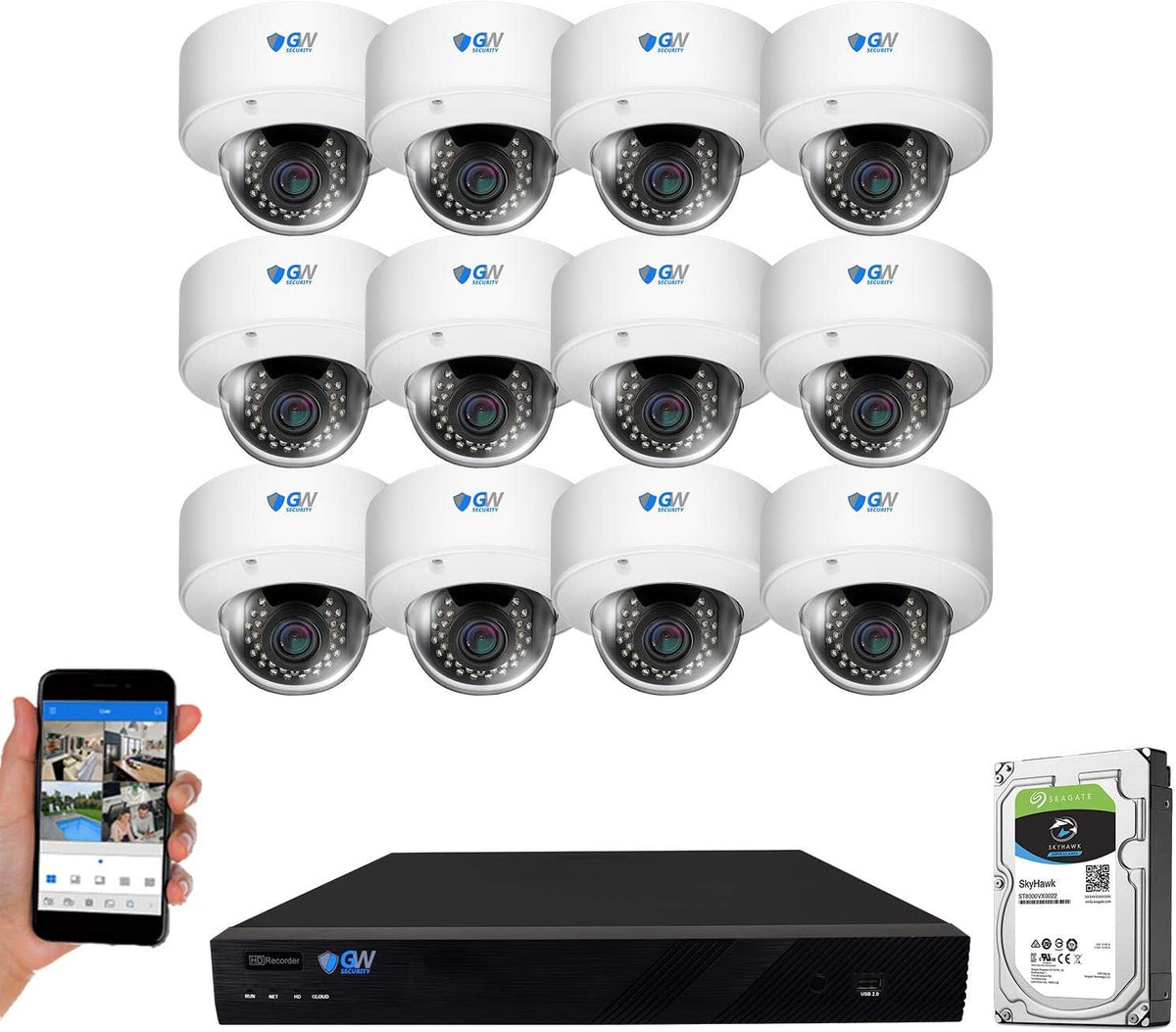 16 Channel 4K NVR 5MP PoE Security Camera System with 12 Dome Cameras E38863