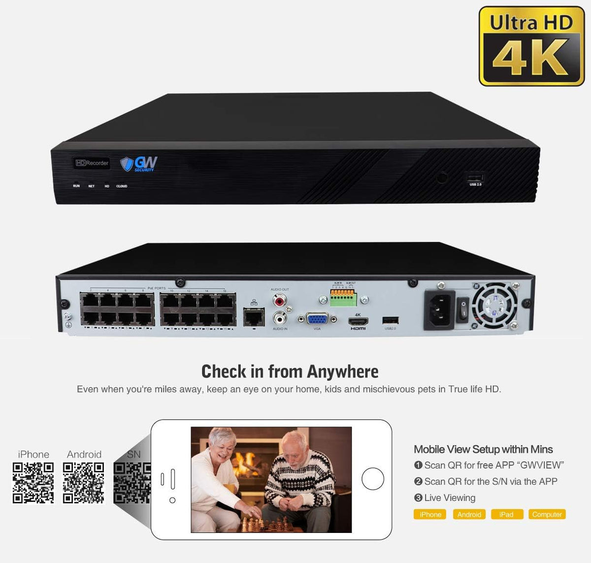 16 Channel 4K NVR 5MP PoE Security Camera System with 12 Dome Cameras E38863