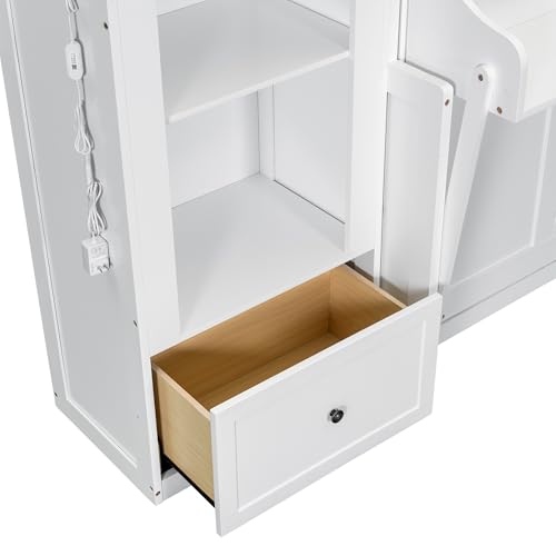 White Queen Size Wood Murphy Bed with Desk and Storage Q322931