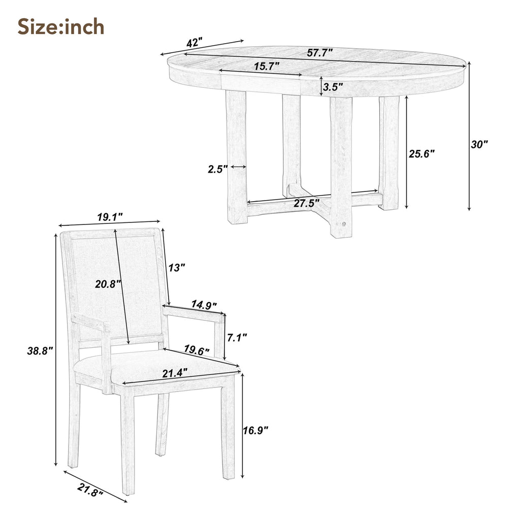 5-Piece Extendable Wood Dining Table Set with 4 Upholstered Chairs T318090