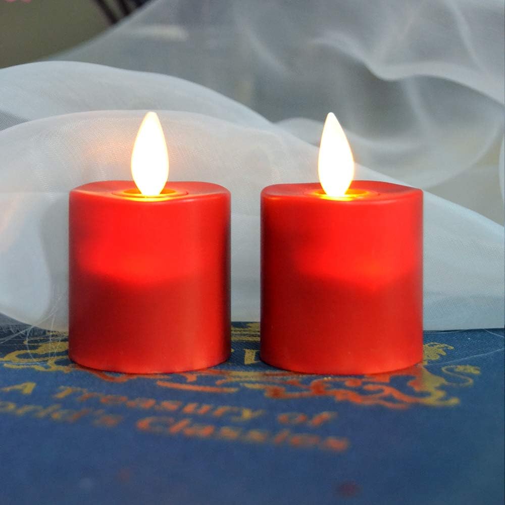 Red Pack of 4 Rechargeable LED Tealight Candles with Remote Control J7952