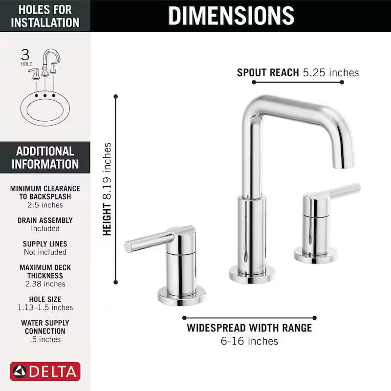 8 in. Widespread 2-Handle Bathroom Faucet in Chrome M727427