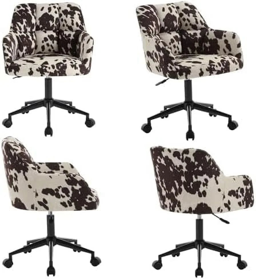 Velvet Cow Print Swivel Office Desk Chair with Wheels and Arms P13441
