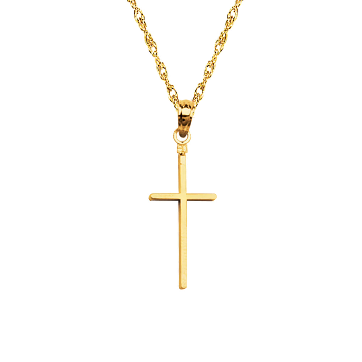 14K Gold Tubular Baby Cross Charm Pendant Necklace E8258