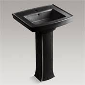 Black Pedestal Bathroom Sink with Single Faucet Hole I63940