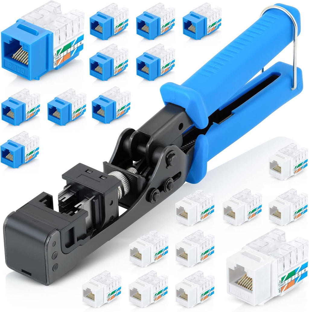 Speed Termination Tool Set with 10 Blue & 10 White Cat6/5e Female Connectors C6002