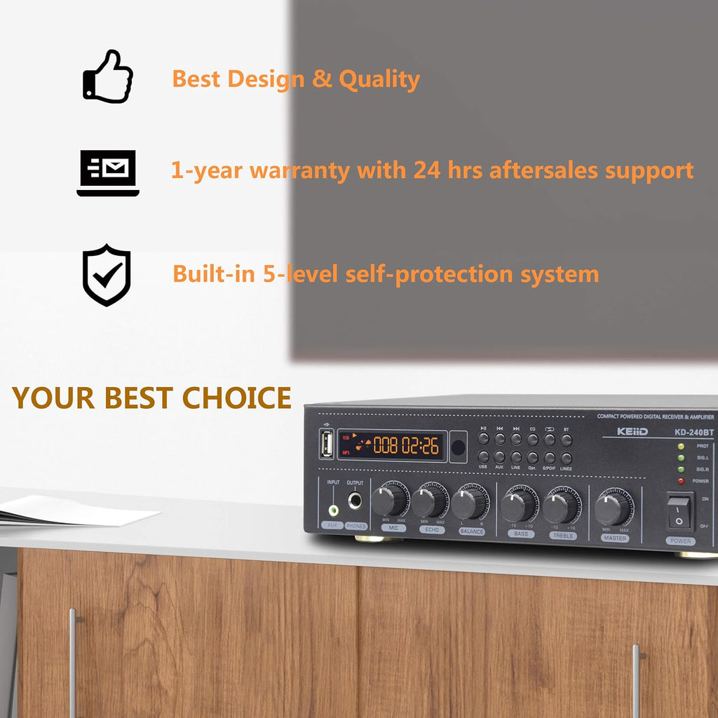 Bluetooth Stereo Digital Amplifier Receiver 2X 40W with Remote Control S861886
