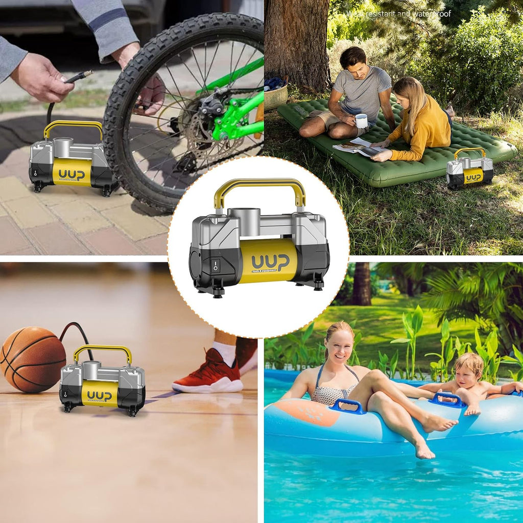Portable Air Compressor Tire Inflator, Double Cylinders, 12V DC, Metal Air Pump, LED Light, Pack of 2 O1104