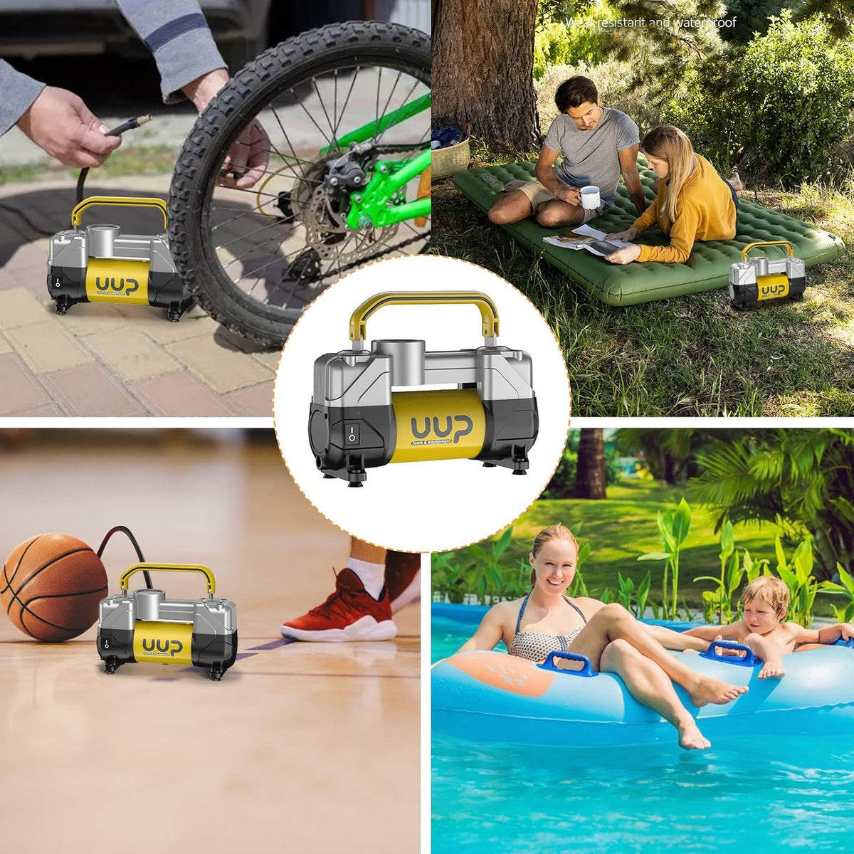 Portable Air Compressor Tire Inflator, Double Cylinders, 12V DC, Metal Air Pump, LED Light, Pack of 2 O1104