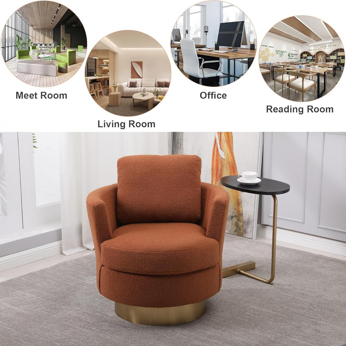 Orange Velvet Swivel Barrel Chair with Gold Stainless Steel Base Y4668