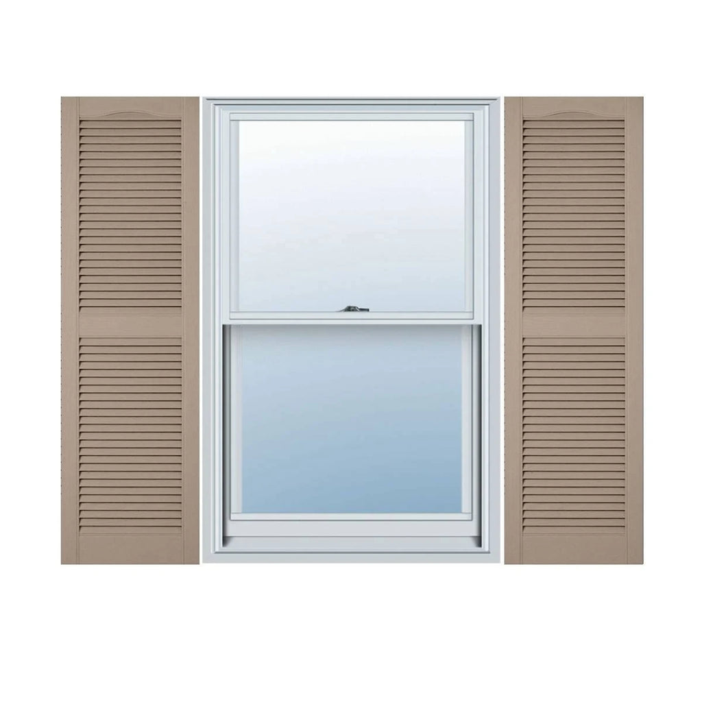 Custom Cathedral Top Center Mullion Open Louver Shutters with Shutter-Loks S901396