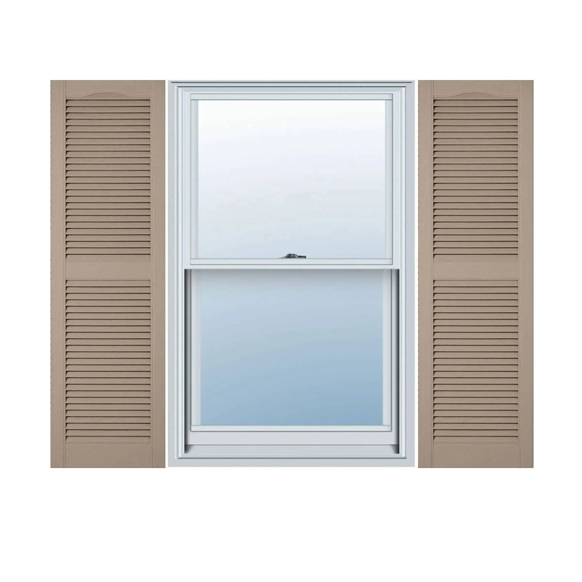 Custom Cathedral Top Center Mullion Open Louver Shutters with Shutter-Loks S901396
