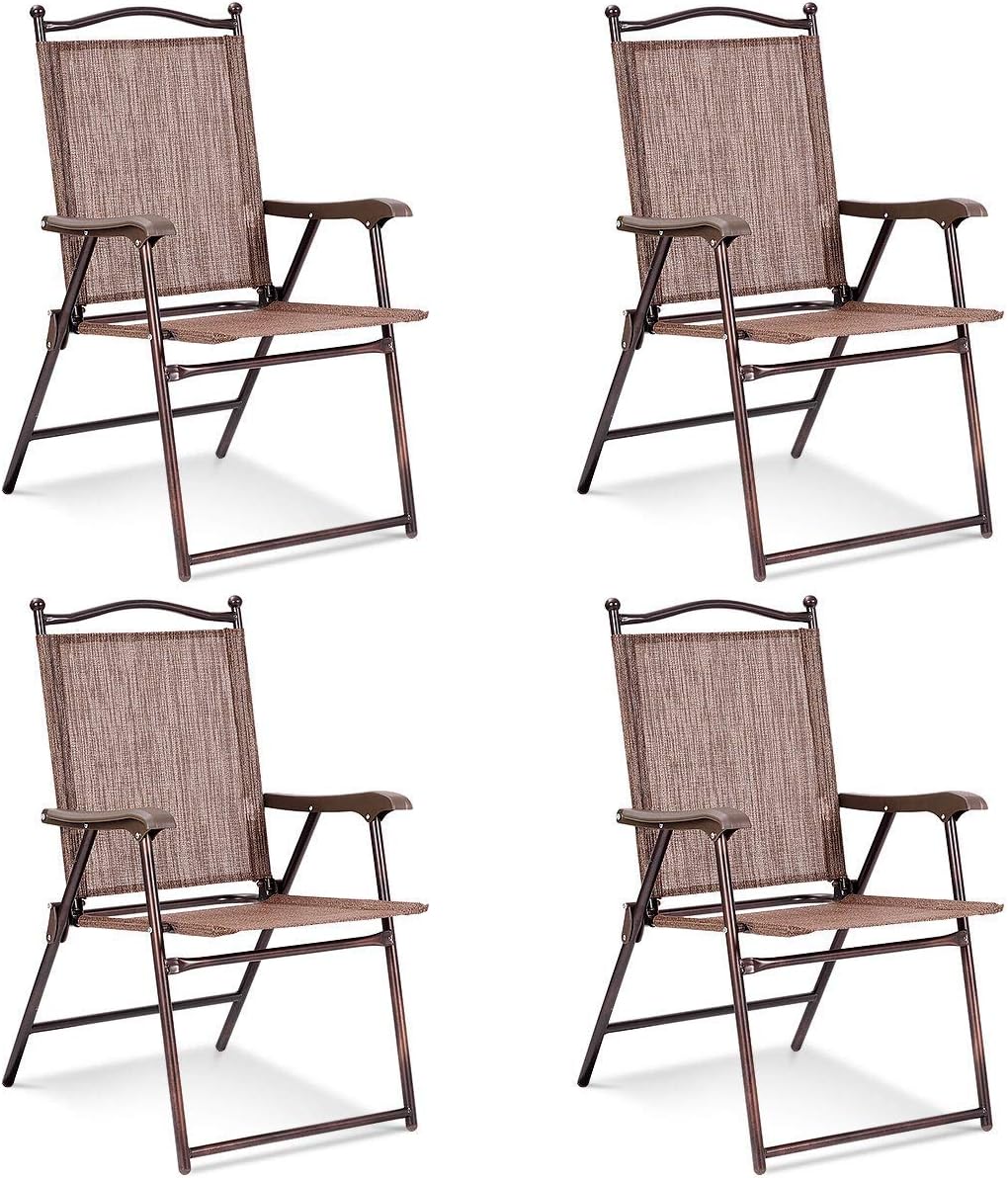 Set of 4 Yellow Folding Sling Chairs with Armrest D2453
