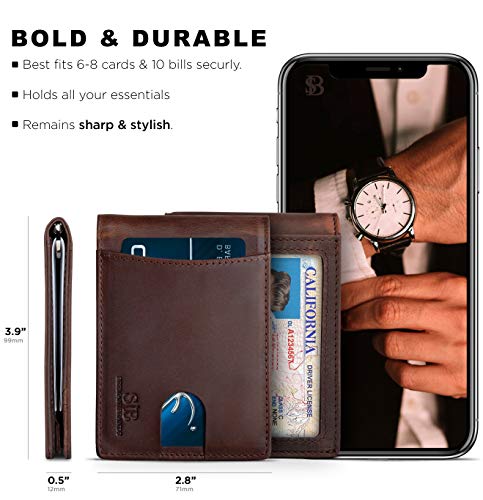 RFID Blocking Slim Bifold Genuine Leather Front Pocket Wallets with Money Clip Y585