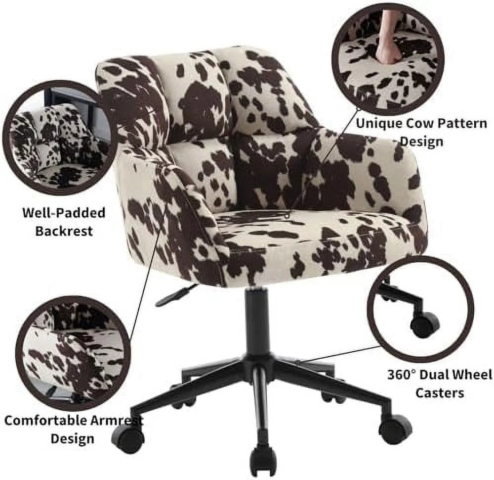 Velvet Cow Print Swivel Office Desk Chair with Wheels and Arms P13441