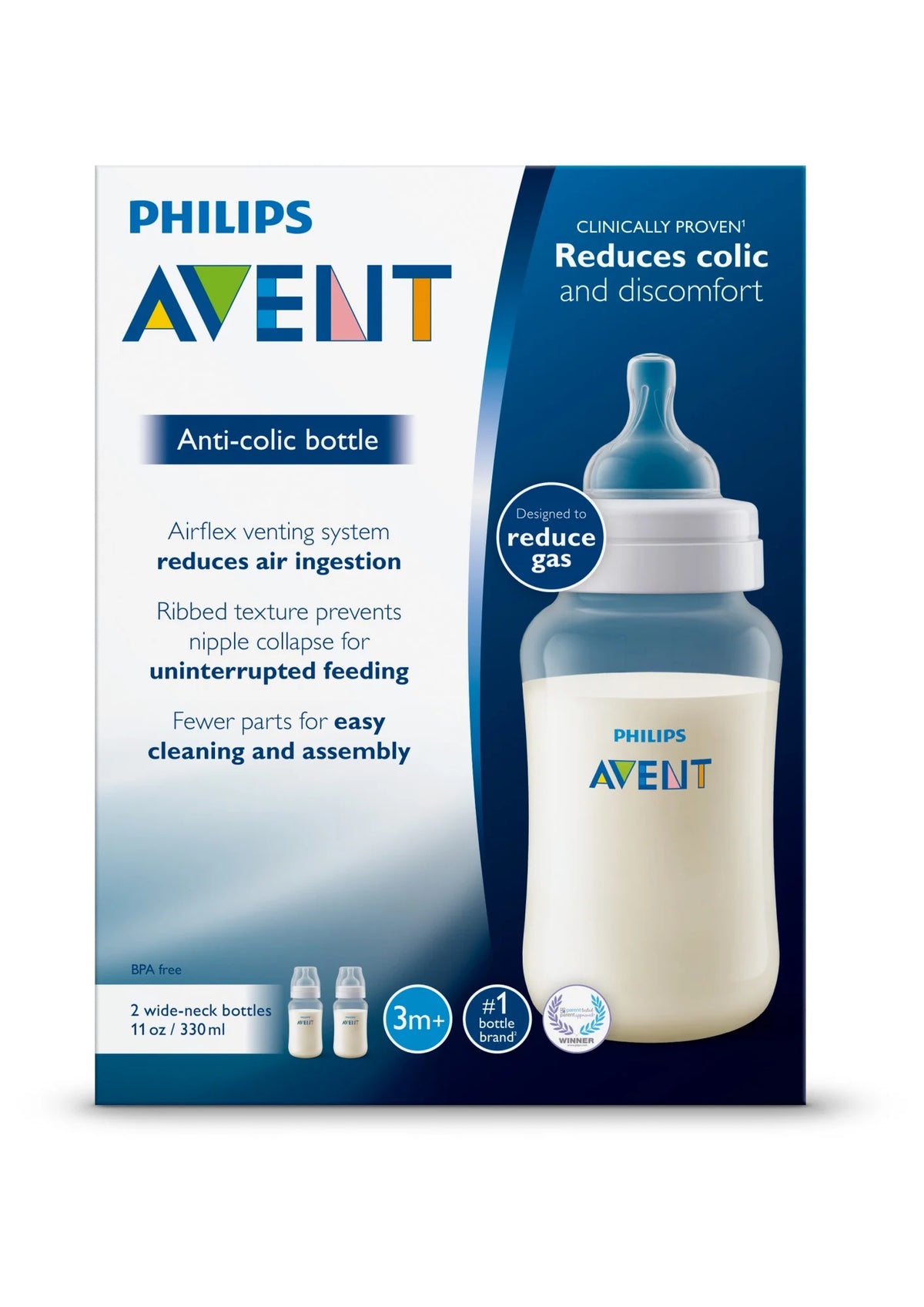 11oz 2pk Clear Anti-colic Baby Bottle I70875