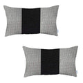 Set Of Two 20" X 12" Grey And Black Geometric Polyester Lumbar Pillow L7097