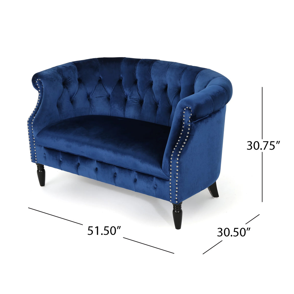 Navy Blue and Dark Brown Velvet Loveseat F371246