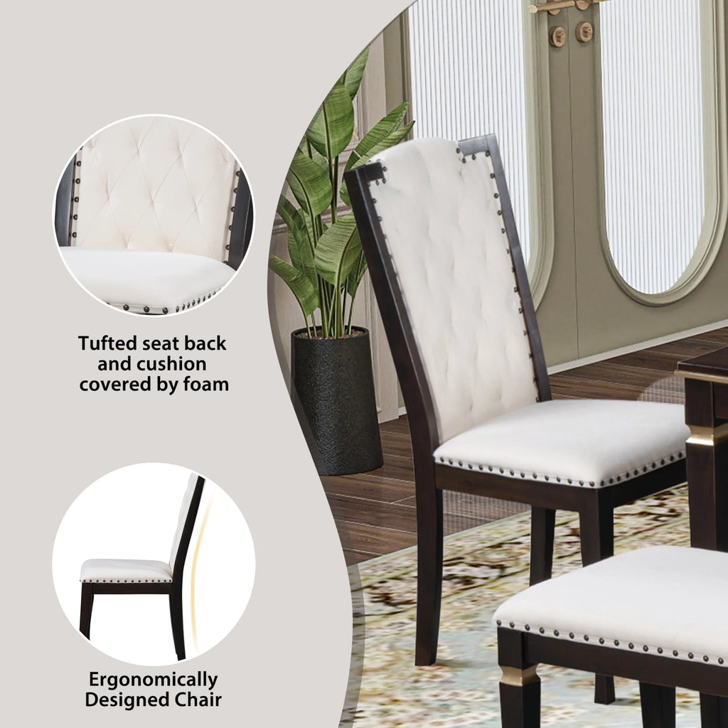 6 Piece Dining Table Set with 4 Chairs and Bench Espresso U750837