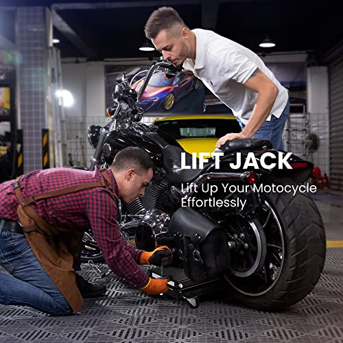 1100 Lbs Steel Wide Deck Motorcycle Lift Scissor Jack with Dolly and Hand Crank Black L43969