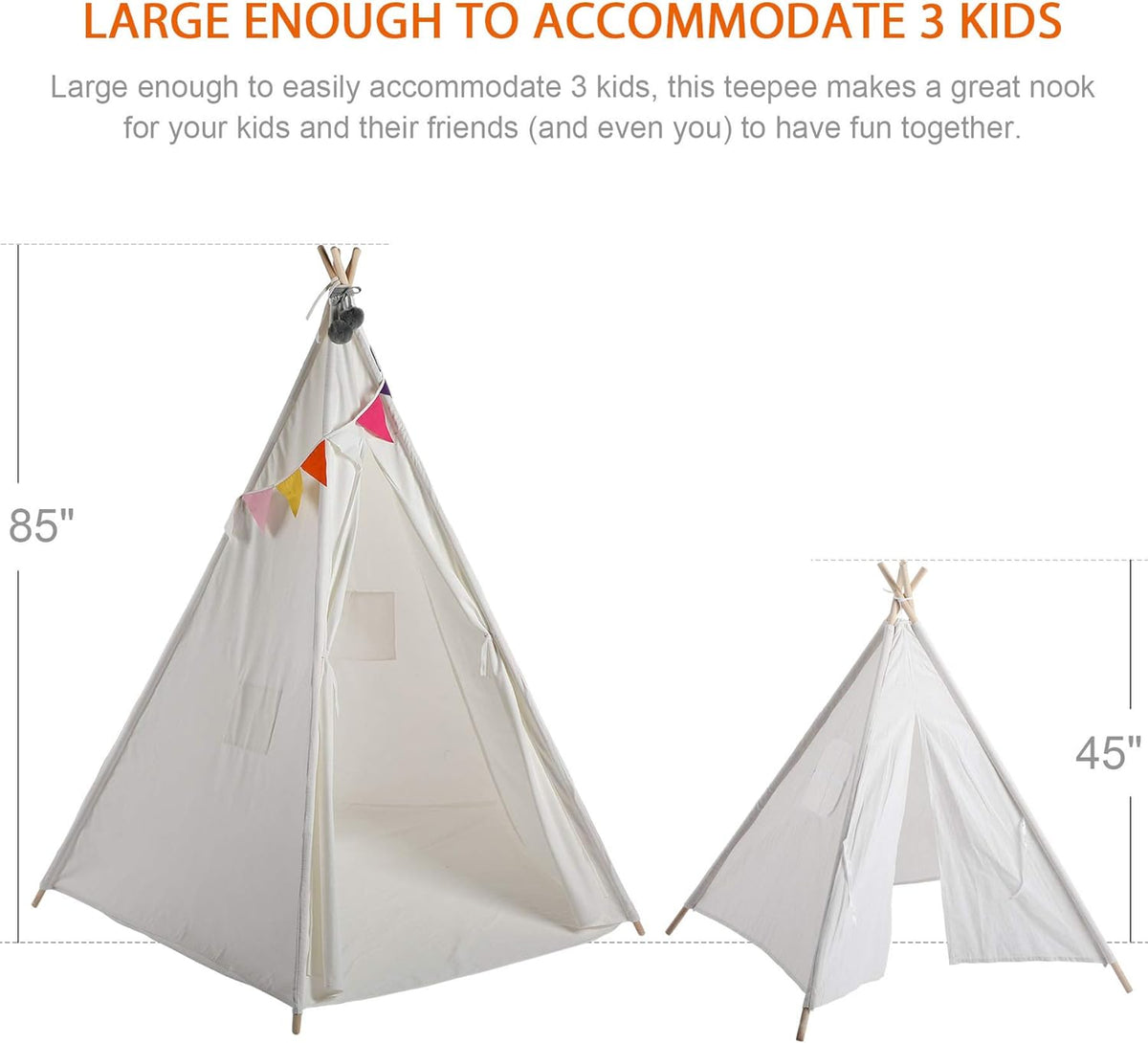 Teepee Play Tent with Banners, 5 Poles, 85 Inches Height B785