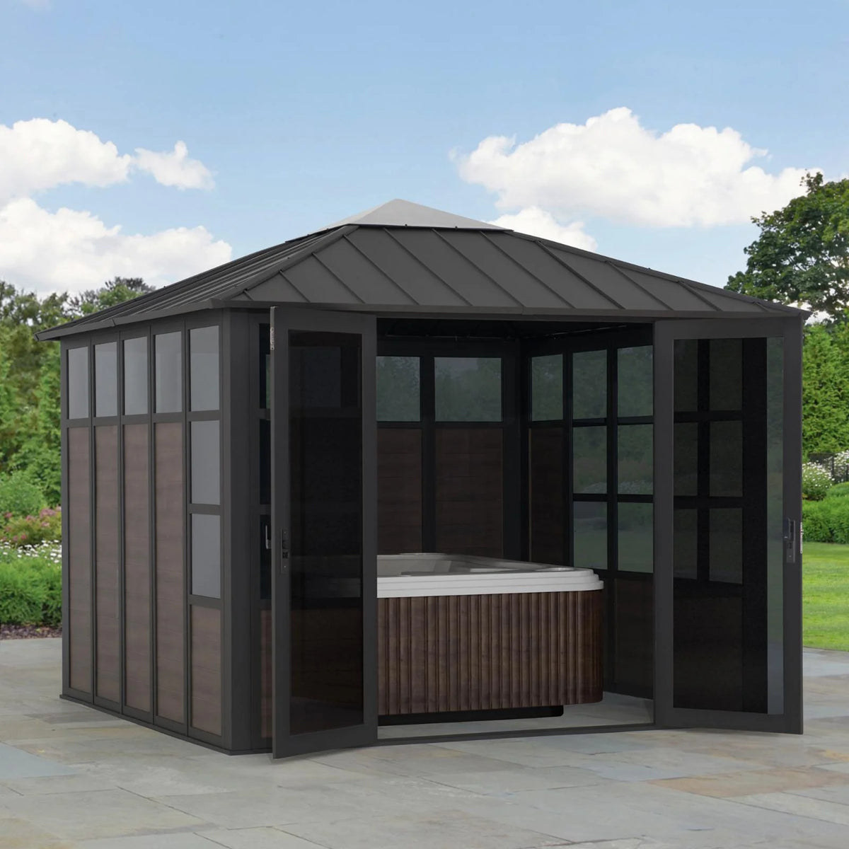 Black Hardtop Outdoor Aluminum Sunroom D998