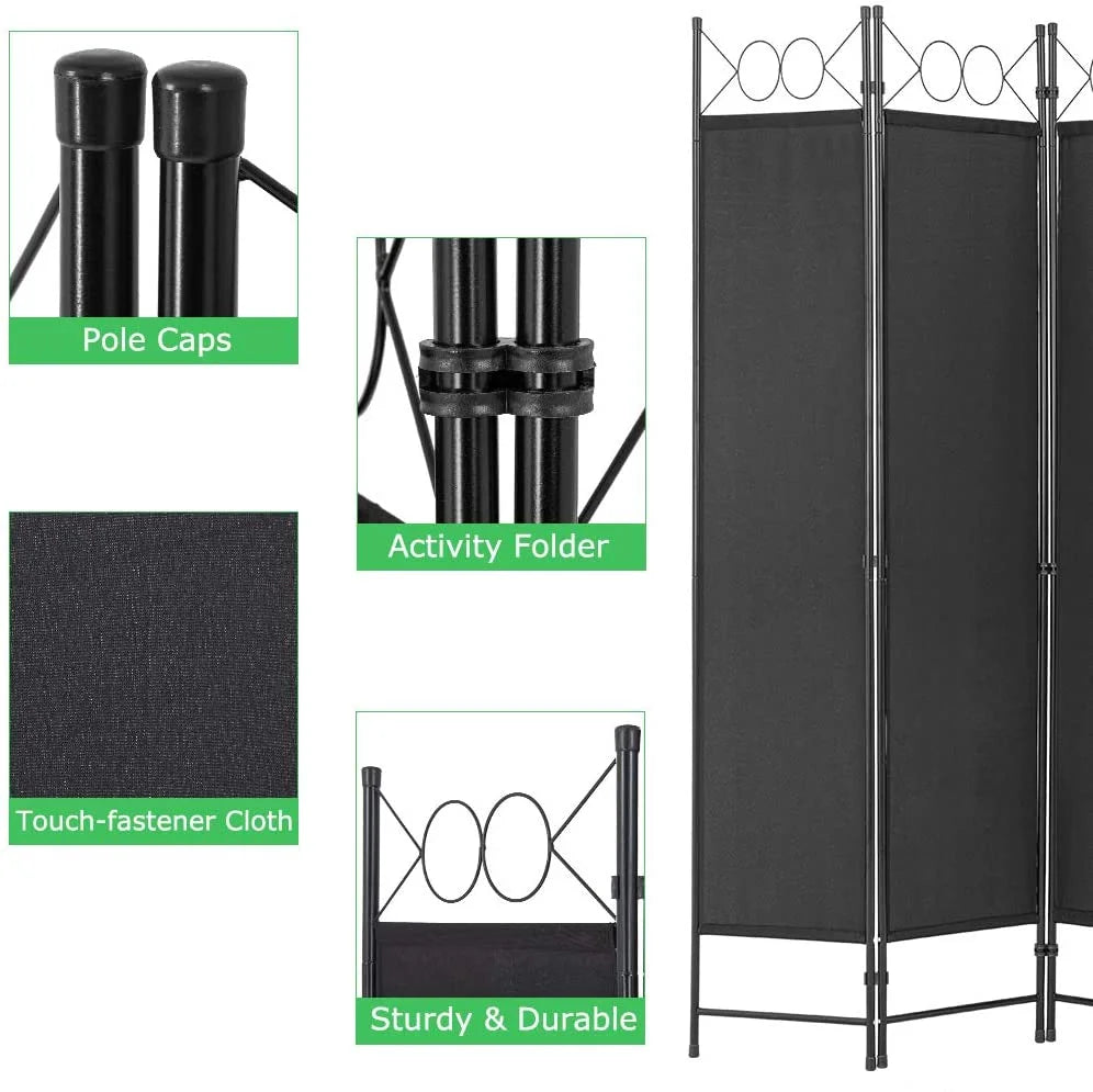 4 Panel 6 ft Black Steel Room Divider R619925