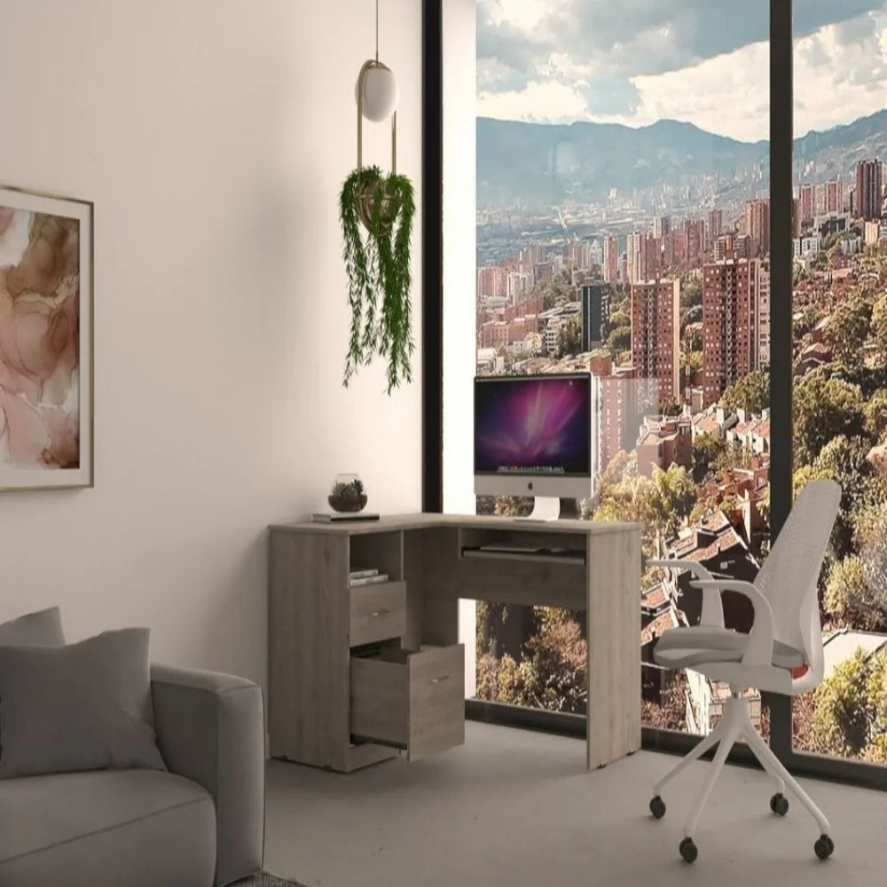 L-Shaped Desk with Keyboard Shelf Light Gray W1849
