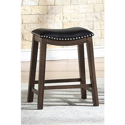 Black Saddle Counter Stool with Nailhead Trim F85697