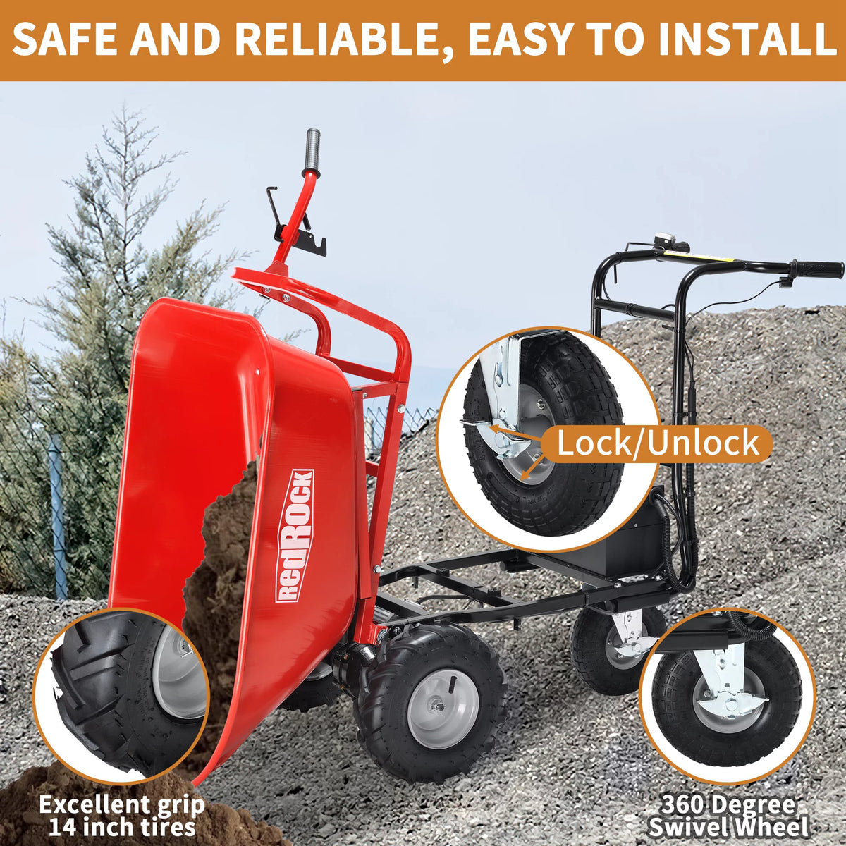 48V28Ah 500W Steel Electric Wheelbarrow Utility Cart L26530