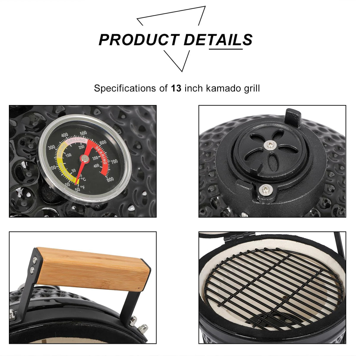 13in Black Ceramic Charcoal BBQ Grill D23073