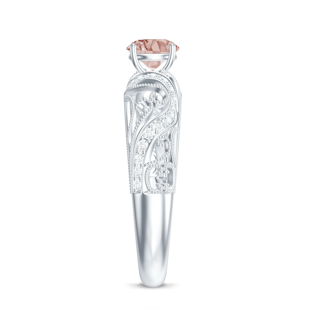 Morganite and Diamond Vintage Engagement Ring, 925 Sterling Silver R43868