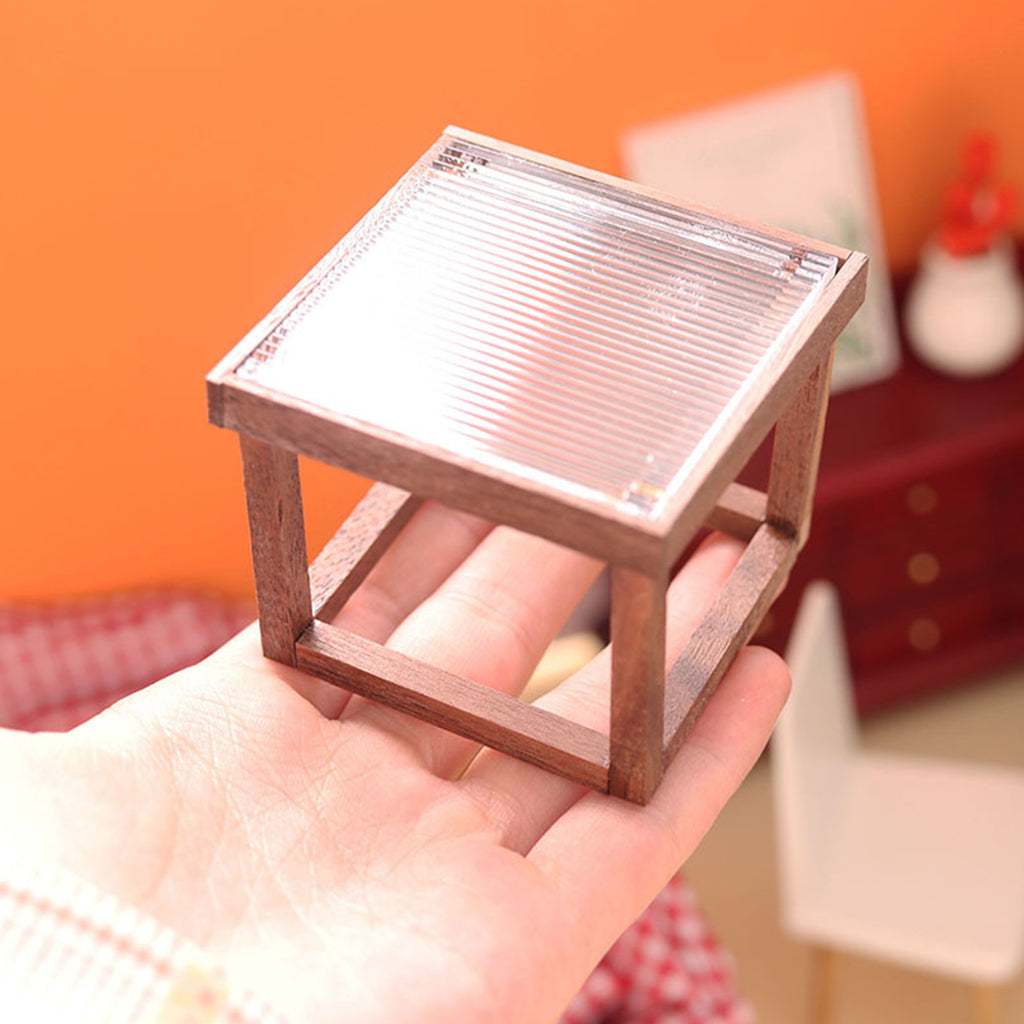 Mini Table Acrylic Black Walnut Wood for Doll House U173946