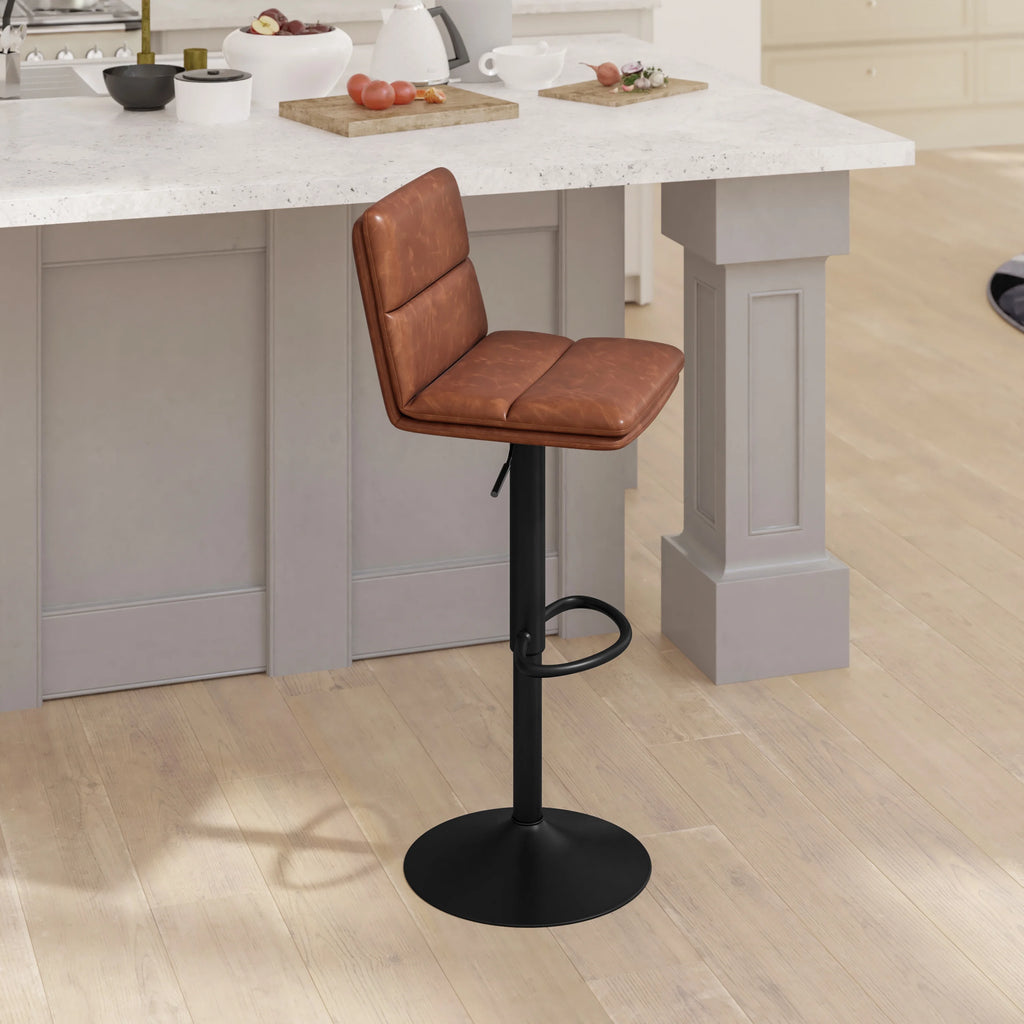 Set of Two Faux Leather Swivel Stools with Foam Padding and Matte Black Steel Base S58311