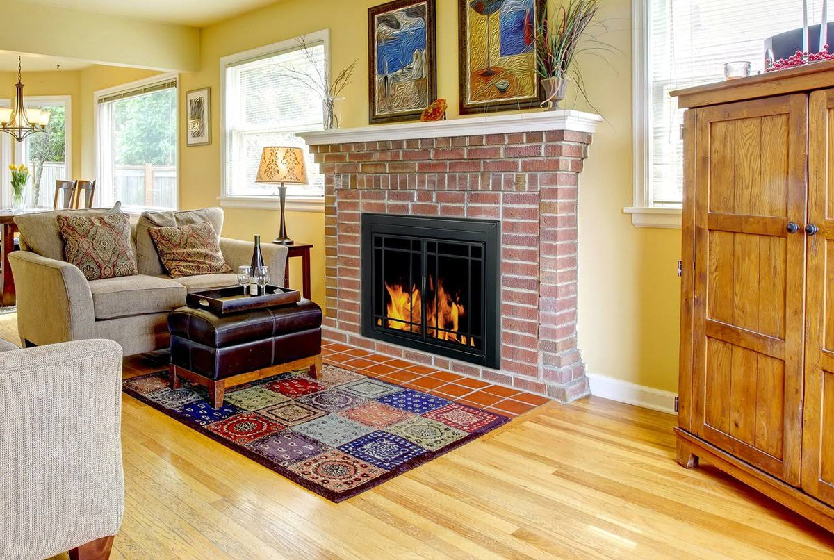 Black Fireplace Glass Firescreen Doors R60754