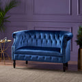 Navy Blue and Dark Brown Velvet Loveseat F371246