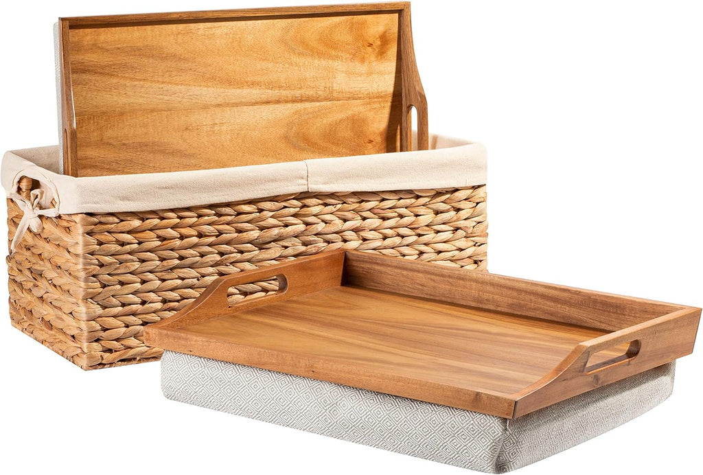 Wood Lap Trays with Basket Set C323815