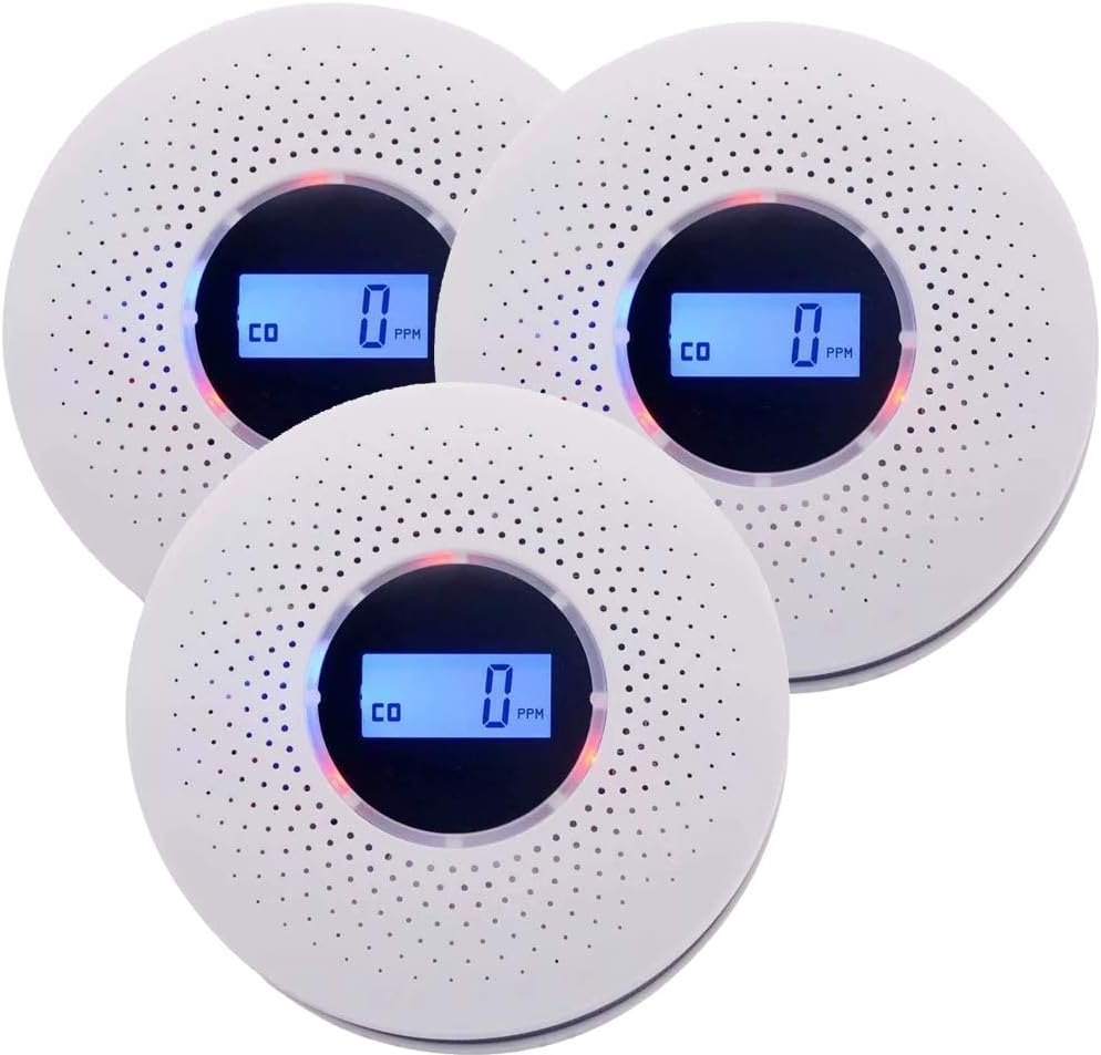 Smoke and Carbon Monoxide Detector Alarm, 3 Pack, LCD Display, Battery Operated A563