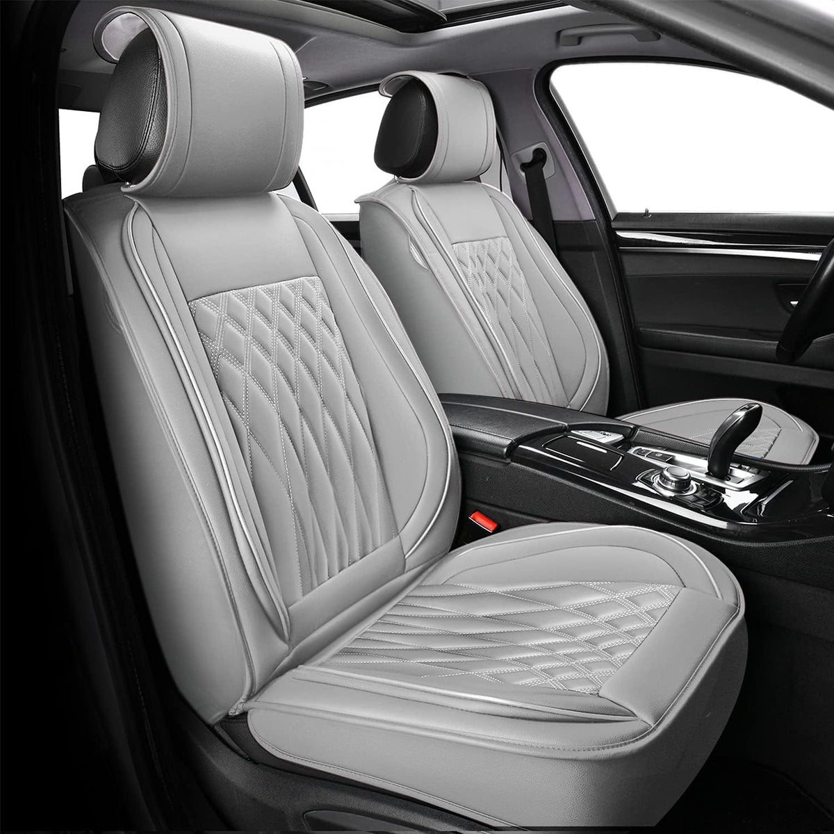 Black+Gray Leather Car Seat Cover O93275